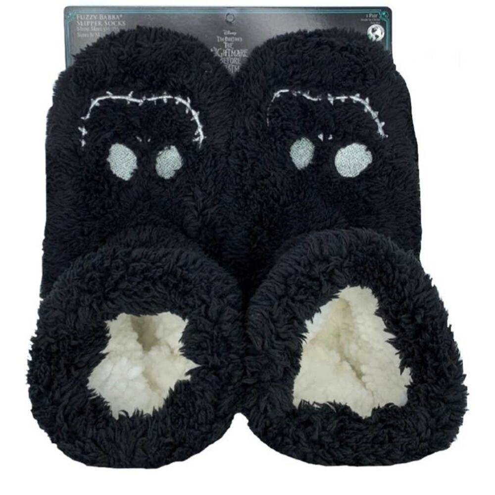 DISNEY'S Nightmare Before Christmas Bootie Black Fuzzy Babba Slipper Socks (s/m)